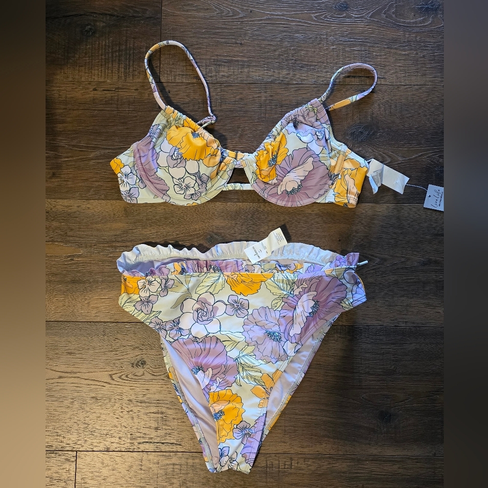 Cupshe Floral Bikini Set in Yellow and Purple